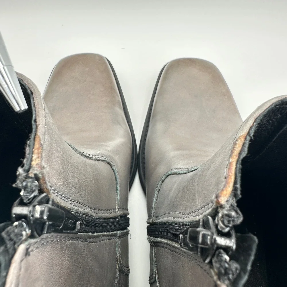 Kenneth Cole New York Micro Wave Gray Leather Side Zip Ankle Boots Mens 7.5M
